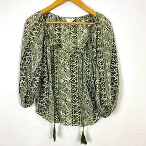 Sun and Shadow | Green Tassel Peasant Blouse SZ S
